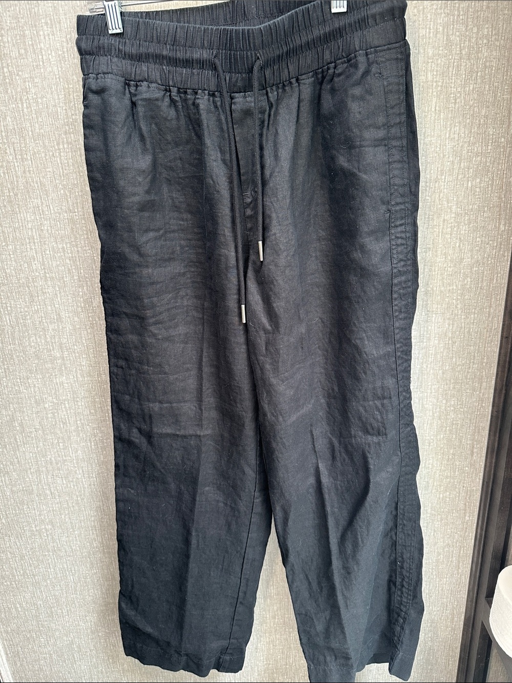 Quince Black Linen-Blend Drawstring Wide-Leg Trousers - Picture 2 of 4